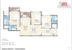 Floor Plan in 3 BHK Apartment at Ranka Ankura, Thanisandra Main Road – for Sale
