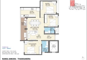 Floor Plan in 3 BHK Apartment at Ranka Ankura, Thanisandra Main Road – for Sale