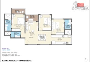 Floor Plan in 3 BHK Apartment at Ranka Ankura, Thanisandra Main Road – for Sale