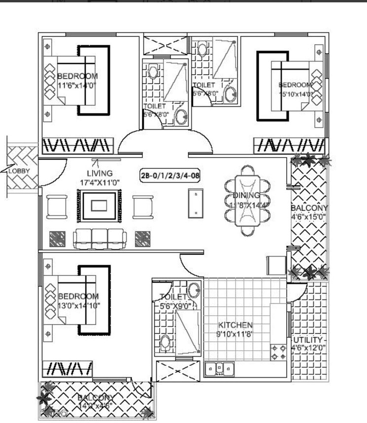 Floor Plan, nr-royal-manor 3 Bedroom 1701 Sq.Ft. Apartment In Jakkuru Bangalore 8912307