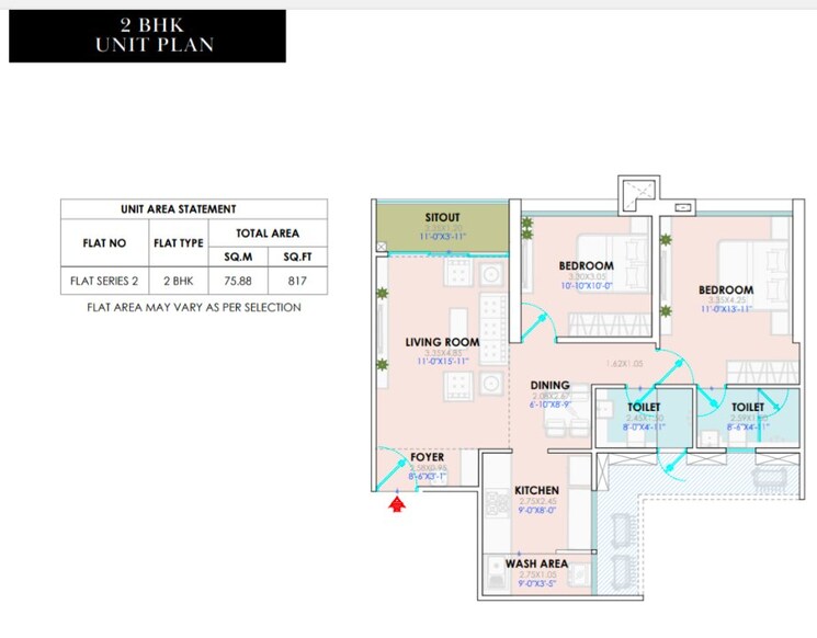 Floor Plan, yoo-pristine 2 Bedroom 817 Sq.Ft. Apartment In Akurdi Pune 8862595