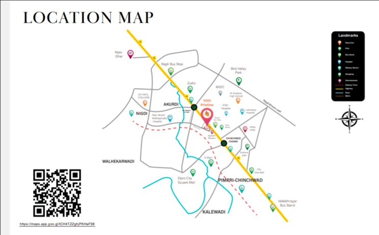 Map Location, yoo-pristine 2 Bedroom 817 Sq.Ft. Apartment In Akurdi Pune 8862595