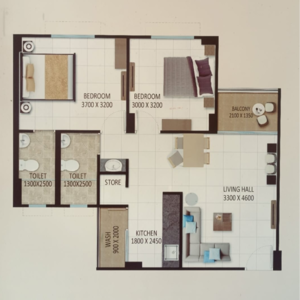 Floor Plan in 2 BHK Apartment at Bicholi Mardana – for Sale