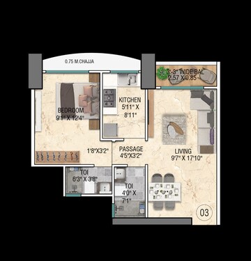 Floor Plan in 1 BHK Apartment at Sky Annex, Chembur – for Sale