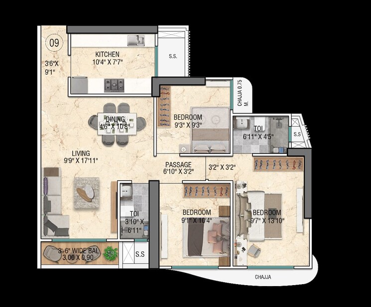 Floor Plan, sky-annex 1 Bedroom 390 Sq.Ft. Apartment In Chembur Mumbai 8913160