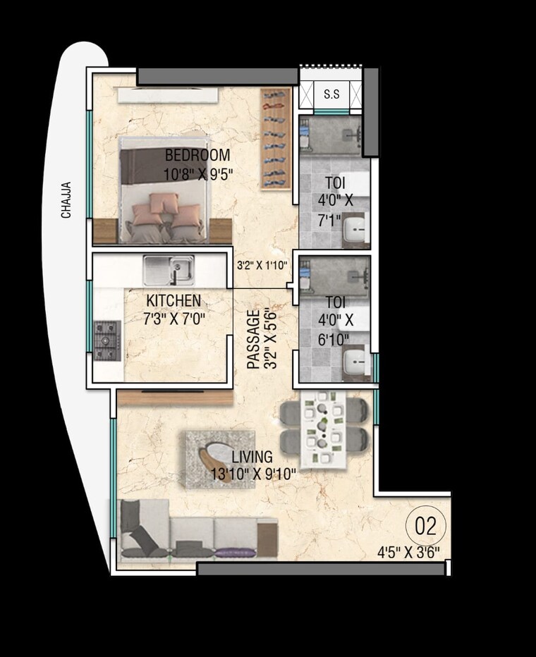 Floor Plan, sky-annex 2 Bedroom 624 Sq.Ft. Apartment In Chembur Mumbai 8913247