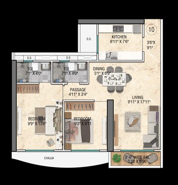 Floor Plan in 2 BHK Apartment at Sky Annex, Chembur – for Sale