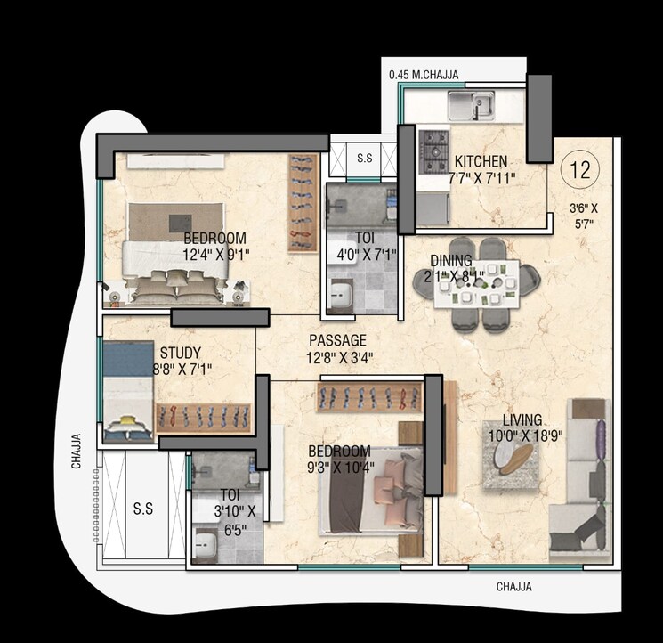 Floor Plan, sky-annex 2 Bedroom 624 Sq.Ft. Apartment In Chembur Mumbai 8913247