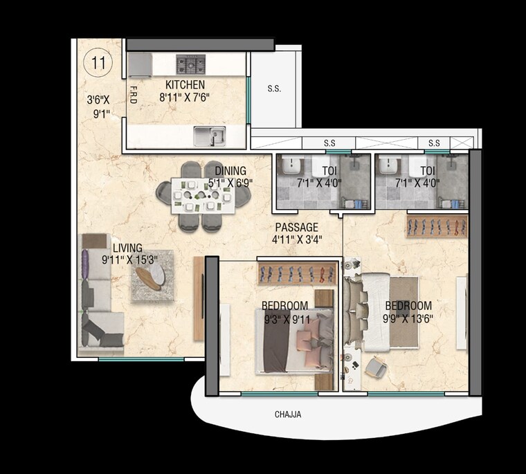 Floor Plan, sky-annex 2 Bedroom 624 Sq.Ft. Apartment In Chembur Mumbai 8913247