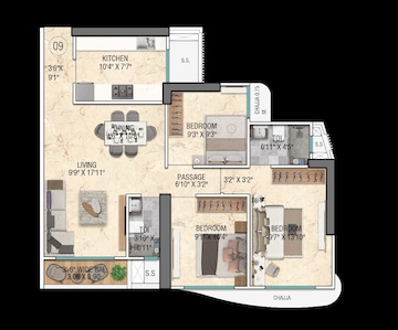 Floor Plan in 2 BHK Apartment at Sky Annex, Chembur – for Sale
