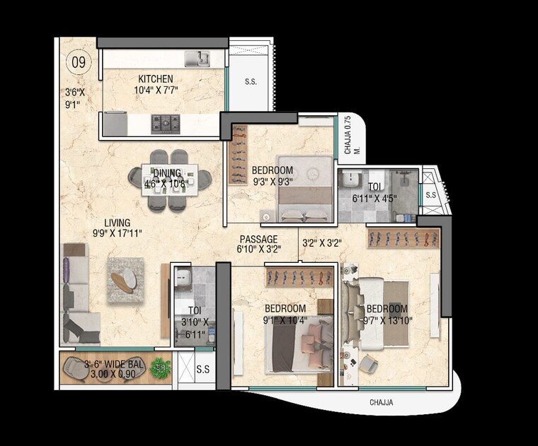 Floor Plan, sky-annex 2 Bedroom 624 Sq.Ft. Apartment In Chembur Mumbai 8913247