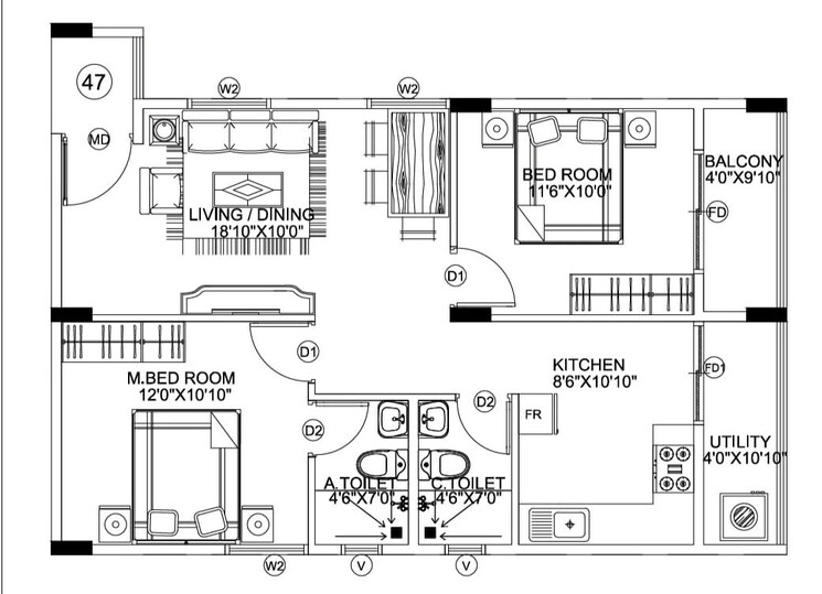 Floor Plan, ds-max-sahara 2 Bedroom 1145 Sq.Ft. Apartment In Hosa Road Bangalore 8913441