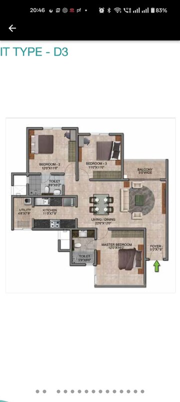 Floor Plan in 3 BHK Apartment at Prestige Jindal City, Bagalakunte – for Sale