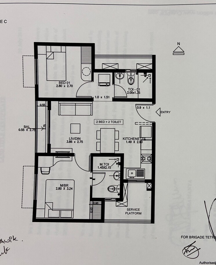 Floor Plan, brigade-el-dorado 2 Bedroom 795 Sq.Ft. Apartment In Bagaluru Bangalore 8913521