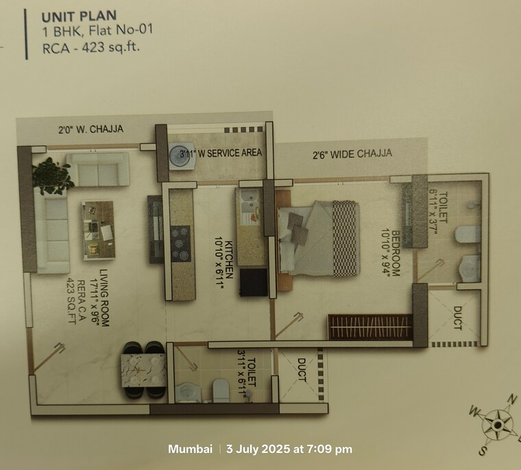 Floor Plan, rv-satre-elite 1 Bedroom 423 Sq.Ft. Apartment In Mulund East Mumbai 8913637