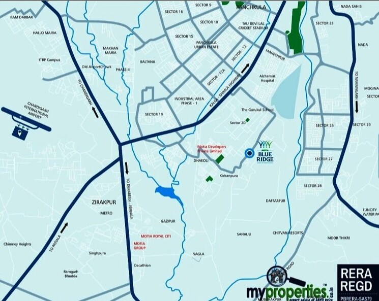 Map Location, motia-blue-ridge 3 Bedroom 1721 Sq.Ft. Apartment In Dhakoli Zirakpur 8916001