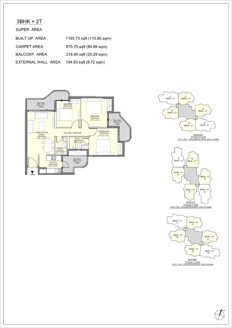 Floor Plan, eldeco-ballads-of-bliss 3 Bedroom 1550 Sq.Ft. Apartment In Sector 22d Yamuna Expressway Greater Noida 8916839