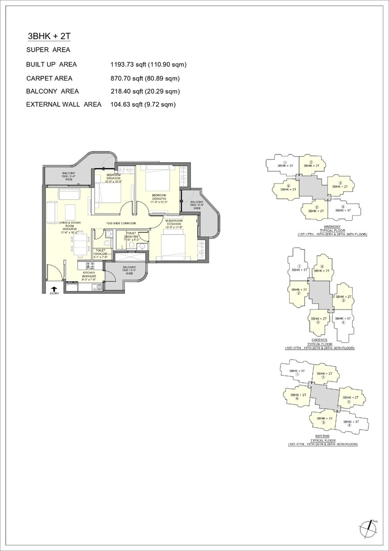 Floor Plan, eldeco-ballads-of-bliss 3 Bedroom 1550 Sq.Ft. Apartment In Sector 22d Yamuna Expressway Greater Noida 8916839