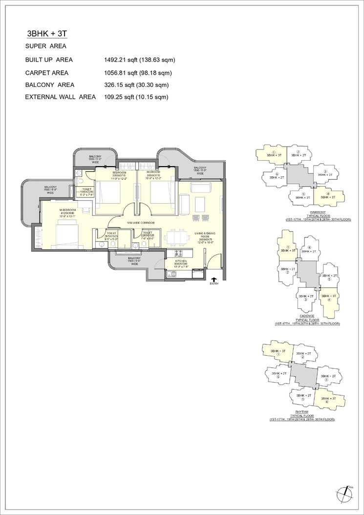 Floor Plan, eldeco-ballads-of-bliss 3 Bedroom 1550 Sq.Ft. Apartment In Sector 22d Yamuna Expressway Greater Noida 8916839