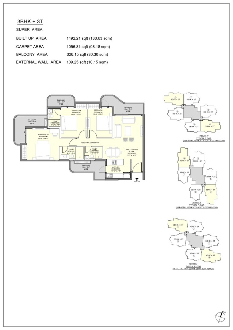 Floor Plan, eldeco-ballads-of-bliss 3 Bedroom 1550 Sq.Ft. Apartment In Sector 22d Yamuna Expressway Greater Noida 8916839