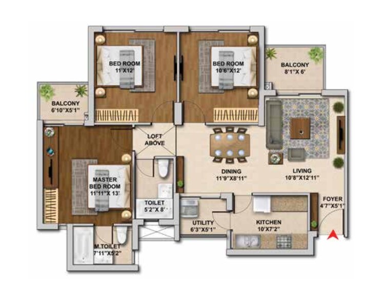 Floor Plan, hero-homes-gurgaon 3 Bedroom 972 Sq.Ft. Apartment In Sector 104 Gurgaon 8917537