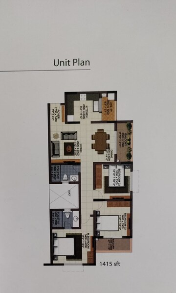 Floor Plan in 3 BHK Apartment at Renaissance Woods Phase II, Jalahalli – for Sale