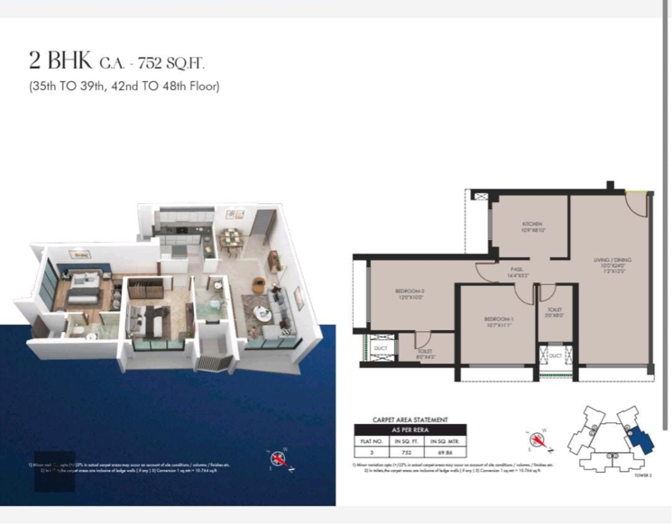 Floor Plan, balwa-avalon 2 Bedroom 752 Sq.Ft. Apartment In Shri Nagar Mumbai 8918985