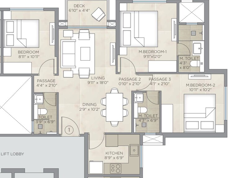 Floor Plan, hiranandani-highland 3 Bedroom 751 Sq.Ft. Apartment In Powai Mumbai 8919389