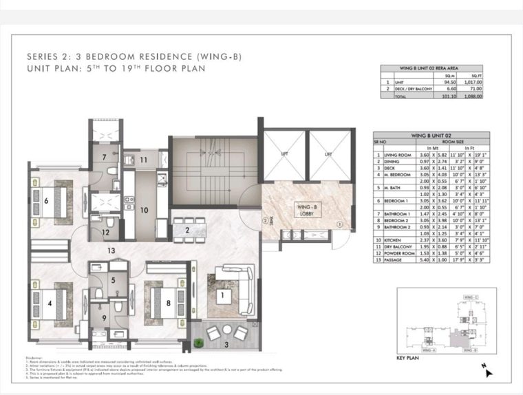 Floor Plan, rustomjee-prive 3 Bedroom 1088 Sq.Ft. Apartment In Kala Nagar Mumbai 8919485