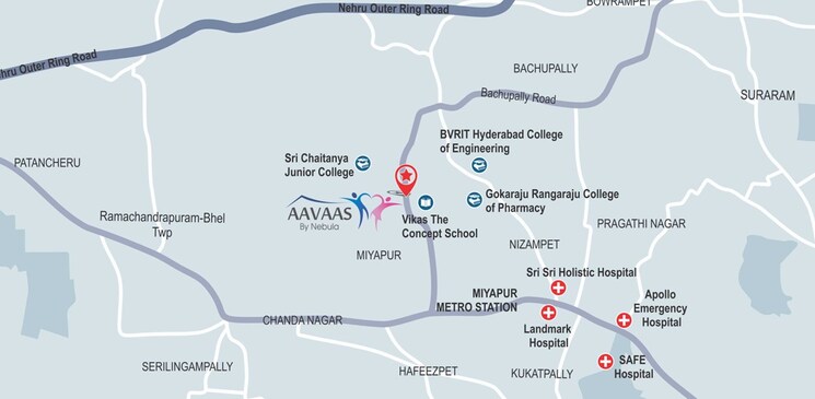 Map Location, pacifica-nebula-aavaas 1 Bedroom 607 Sq.Ft. Apartment In Miyapur Hyderabad 8918834