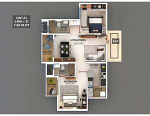 Floor Plan in 2 BHK Apartment at Meenakshi High Life Towers, Rachenahalli – for Sale
