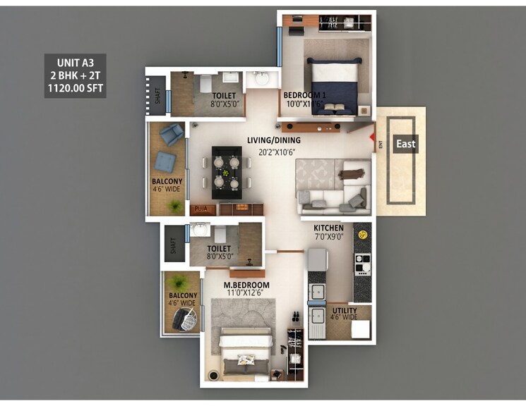 Floor Plan, meenakshi-high-life-towers 2 Bedroom 1290 Sq.Ft. Apartment In Rachenahalli Bangalore 8922008