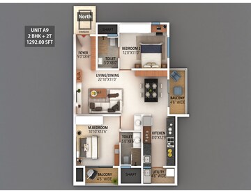 Floor Plan in 2 BHK Apartment at Meenakshi High Life Towers, Rachenahalli – for Sale