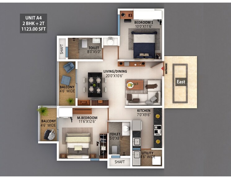 Floor Plan, meenakshi-high-life-towers 2 Bedroom 1290 Sq.Ft. Apartment In Rachenahalli Bangalore 8922008