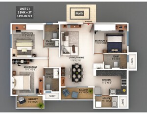 Floor Plan in 2 BHK Apartment at Meenakshi High Life Towers, Rachenahalli – for Sale