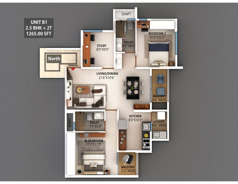 Floor Plan, meenakshi-high-life-towers 2 Bedroom 1290 Sq.Ft. Apartment In Rachenahalli Bangalore 8922008