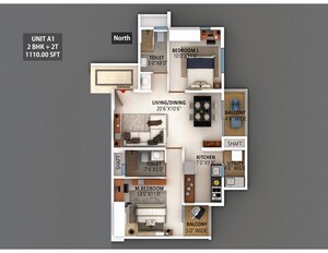 Floor Plan in 2 BHK Apartment at Meenakshi High Life Towers, Rachenahalli – for Sale