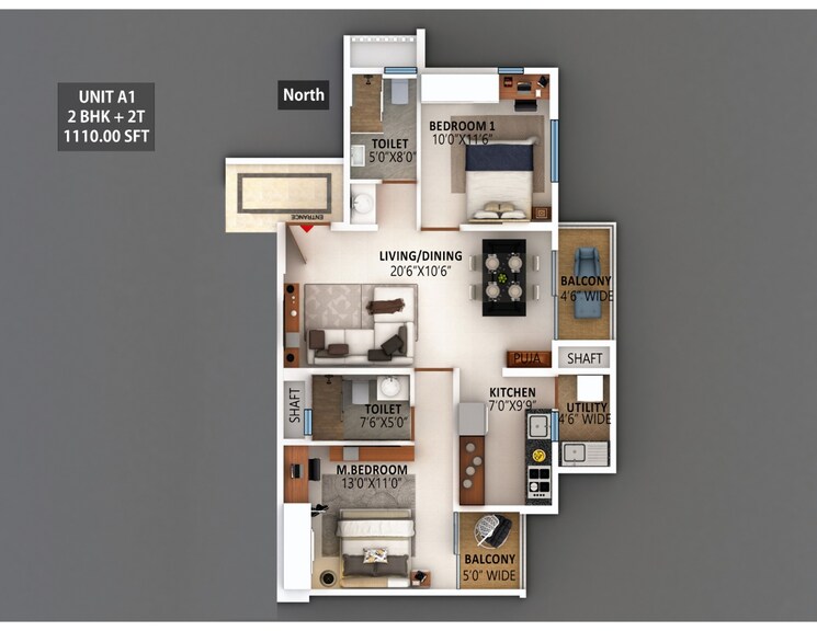 Floor Plan, meenakshi-high-life-towers 2 Bedroom 1290 Sq.Ft. Apartment In Rachenahalli Bangalore 8922008