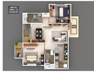 Floor Plan in 2 BHK Apartment at Meenakshi High Life Towers, Rachenahalli – for Sale