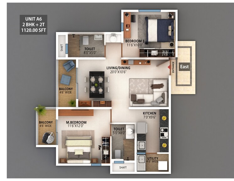 Floor Plan, meenakshi-high-life-towers 2 Bedroom 1290 Sq.Ft. Apartment In Rachenahalli Bangalore 8922008