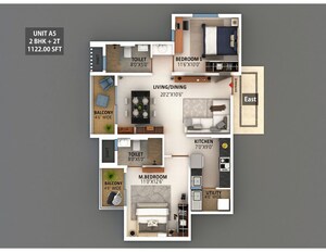 Floor Plan in 2 BHK Apartment at Meenakshi High Life Towers, Rachenahalli – for Sale