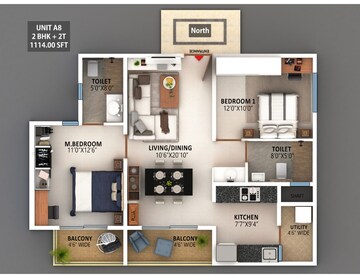 Floor Plan in 2 BHK Apartment at Meenakshi High Life Towers, Rachenahalli – for Sale