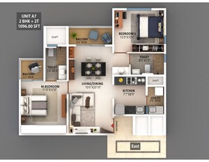 Floor Plan in 2 BHK Apartment at Meenakshi High Life Towers, Rachenahalli – for Sale