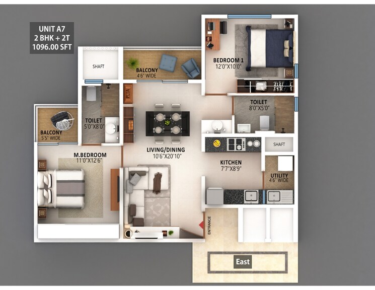 Floor Plan, meenakshi-high-life-towers 2 Bedroom 1290 Sq.Ft. Apartment In Rachenahalli Bangalore 8922008
