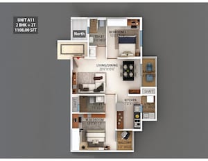 Floor Plan in 2 BHK Apartment at Meenakshi High Life Towers, Rachenahalli – for Sale