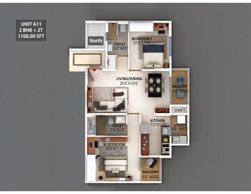 Floor Plan in 2 BHK Apartment at Meenakshi High Life Towers, Rachenahalli – for Sale