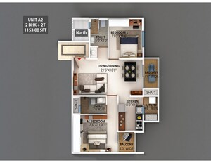 Floor Plan in 2 BHK Apartment at Meenakshi High Life Towers, Rachenahalli – for Sale