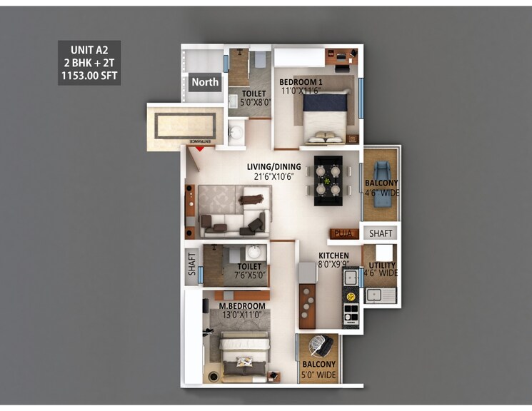 Floor Plan, meenakshi-high-life-towers 2 Bedroom 1290 Sq.Ft. Apartment In Rachenahalli Bangalore 8922008