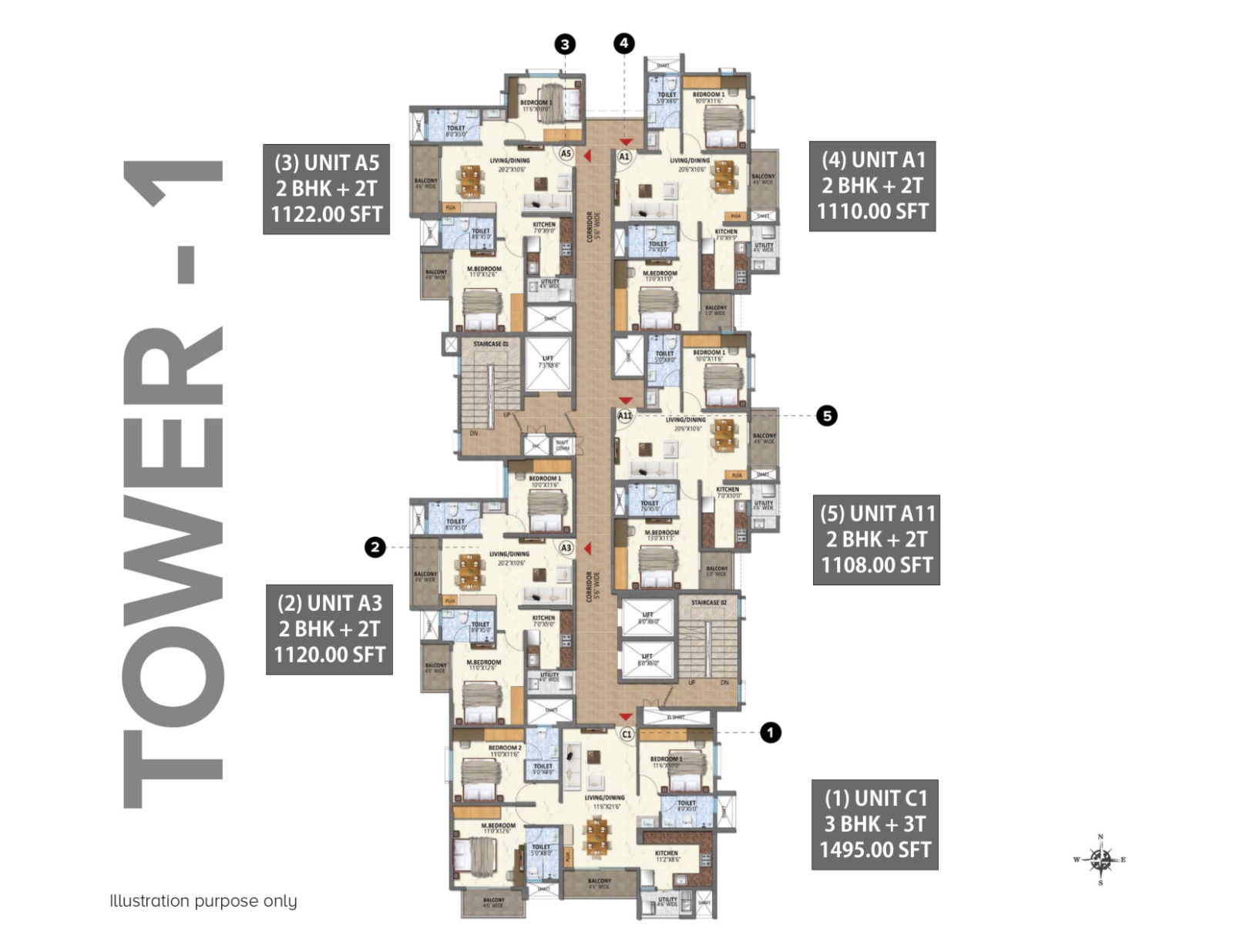 Floor Plan, meenakshi-high-life-towers 2 Bedroom 1290 Sq.Ft. Apartment In Rachenahalli Bangalore 8922008