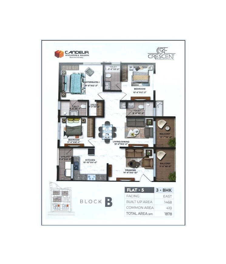 Floor Plan, candeur-crescent 3 Bedroom 1878 Sq.Ft. Apartment In Serilingampally Hyderabad 8608533